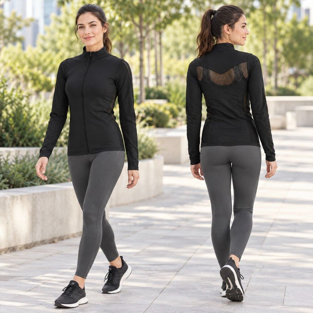 Varley Poinsetta Jacket S/M Black Mesh Full Zip Running Yoga Activewear